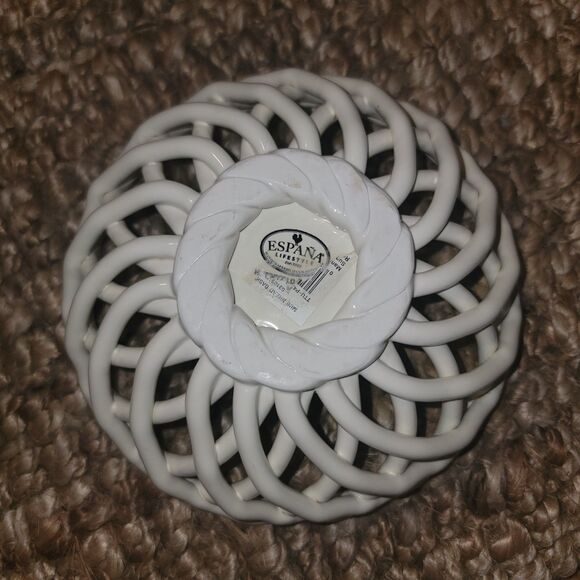 Espana Tabletops Unlimited Open Braid Woven Lattice Ceramic Bowl 7.5" Ivory - Picture 4 of 11